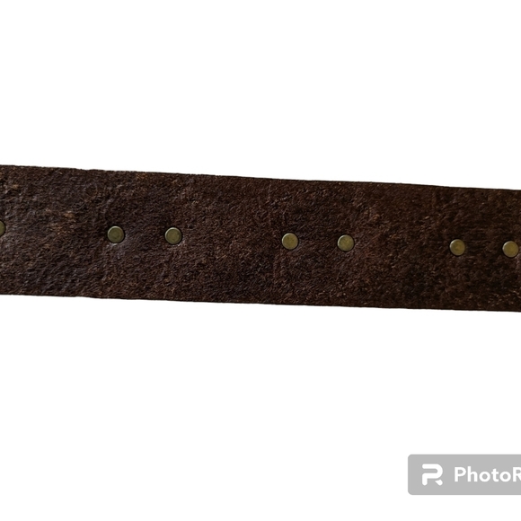 Brown genuine leather belt with brass details sz M - Picture 7 of 8